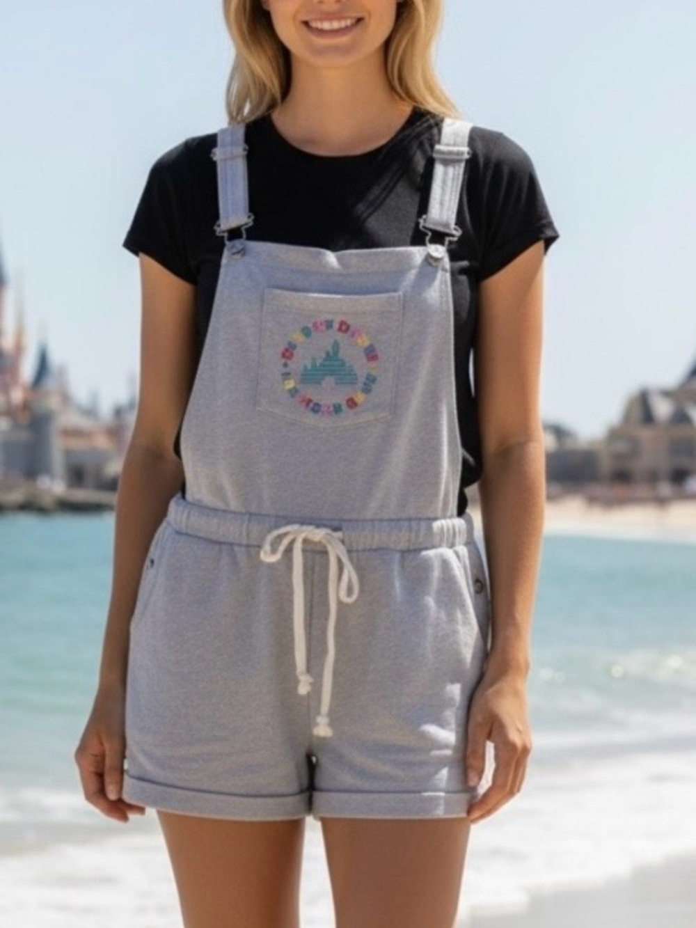 Disney Parks Dose of Disney Women's Terry Cloth Overalls Heather Gray NWT